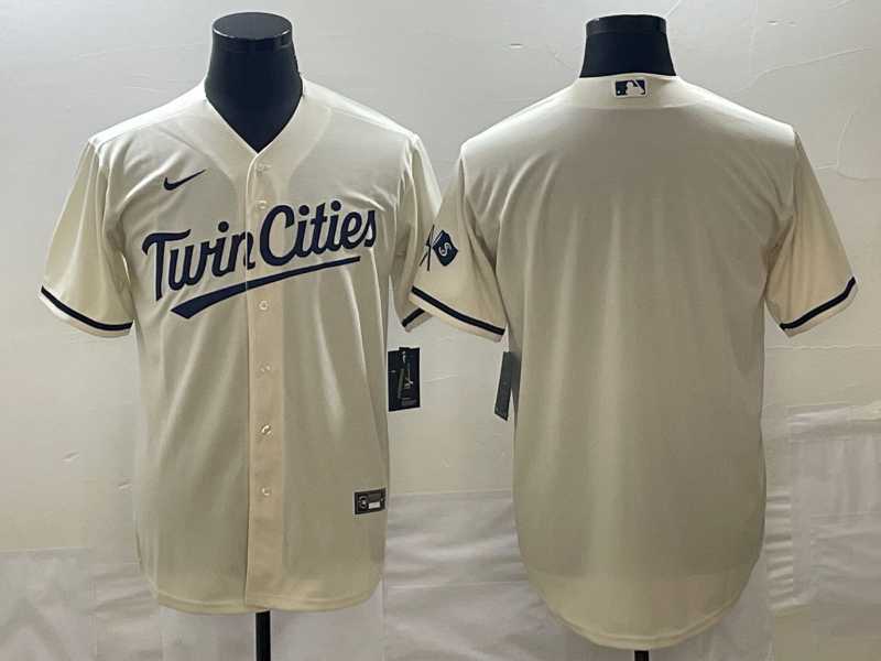 Men%27s Minnesota Twins Blank Cream Cool Base Stitched Baseball Jersey